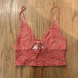 Red and White Tie Front Crop Top - Urban Outfitters